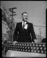 R.J. Wosmek speaks at the unveiling of a Junipero Serra statue on Sunset Boulevard, Los Angeles, 1934