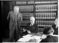 Former F.B.I. chief Joseph E. P. Dunn with attorneys Otto Christensen and Alfred MacDonald, Los Angeles, 1938