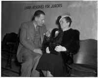 Ruth Reis and Stanley G. Reis wait to testify during the murder trial for Dr. George K. Dazey, Los Angeles, 1940