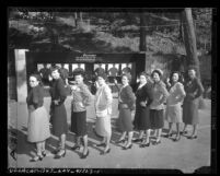 Policewomen posing with guns at shooting range in Los Angeles, Calif., 1948