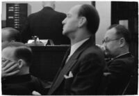 Police Captain Earle E. Kynette sits in court after being charged with conspiracy to commit murder, Los Angeles, 1938