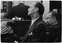 Police Captain Earle E. Kynette sits in court after being charged with conspiracy to commit murder, Los Angeles, 1938