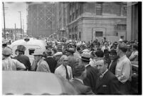 Crowd of workers gathered for a strike, Los Angeles, 1937