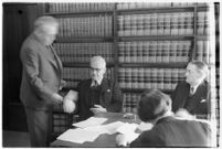 Former F.B.I. chief Joseph E. P. Dunn with attorneys Otto Christensen and Alfred MacDonald, Los Angeles, 1938