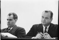 California state assemblymen meet to discuss the strike at the San Jacinto tunnel portion of the Colorado River aqueduct construction project, October 27, 1937