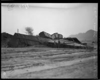 Southern Pacific box cars destroyed by storms, December 31, 1933