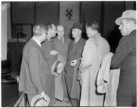 Group of defendants and attorneys at the liquor license bribe trial, Oct. 1939 - May 1940