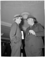 Chief liquor control officer Merle Templeton with attorney James Flanagan at the liquor license bribe trial, Oct. 1939 - May 1940