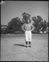 College football referee Bruce Kirkpatrick demonstrating hand signals, Los Angeles, circa 1935