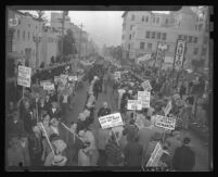 Striking members of the Carpenters Union at Columbia Square, 1949