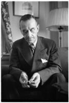 German author Thomas Mann seated in a chair, Los Angeles