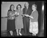 Group portrait of four citizens who objected to a Japanese American student's enrollment in Pasadena Junior College