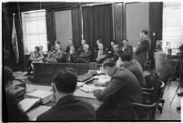 Defense attorney Jerry Giesler, in court during murder trial of Paul A. Wright, circa February 1938