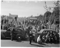 Crowd outside the home of Mrs. Anna Barnett, widow of Jackson Barnett, March 17, 1936