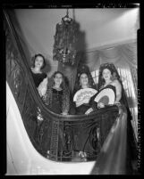 Mrs. Adda Power, consul's wives Mrs. Jose Del Arco, Mrs. Gilberto Capriles and Mrs. Antonio Bace dressed in traditional Spanish costume in Los Angeles, Calif., 1951