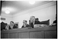 California state assemblymen meet to discuss the strike at the San Jacinto tunnel portion of the Colorado River aqueduct construction project, October 27, 1937