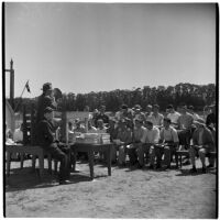 Veterans at Port Hueneme waiting to purchase Quonset huts and other surplus military supplies, Port Hueneme, July 15, 1946