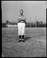 College football referee Bruce Kirkpatrick demonstrating hand signals, Los Angeles, circa 1935