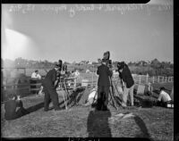 Mary Pickford and Buddy Rogers being filmed at a ranch, Los Angeles, 1936