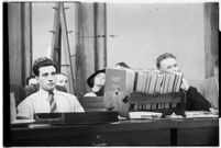 Albert Dyer with his lawyer Ellery Cuff in court, Los Angeles, 1937