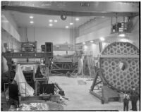 200-inch, 20-ton lens for the future Hale Telescope, after its arrival in Pasadena, CA. Circa April 10, 1936