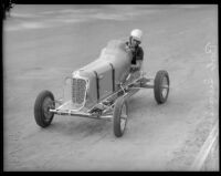 Race car driver Rex Mays competes at the Legion Ascot speedway, Los Angeles, 1935