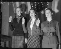 Student teachers at UCLA take pledge of allegiance to the flag, circa 1935