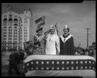 Aimee Semple McPherson, Roberta Semple Smythe, and Rheba Crawford celebrate the 25th anniversary of McPherson's work in ministry, Los Angeles, 1935