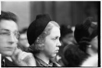 Mrs. Mary E. Smith, an alternate juror on the murder trial of Paul A. Wright, Los Angeles, 1938