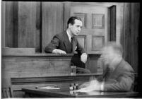 Accused murderer Paul A. Wright on the witness stand, Los Angeles, 1938