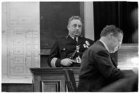 Police Chief James E. Davis testifying before the grand jury about the attempted murder of Harry Raymond, Los Angeles, 1938