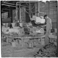 Employee working at the Universal Vitreous China Factory, Mentone, circa 1948