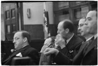Police Captain Earle E. Kynette sits in court after being charged with conspiracy to commit murder, Los Angeles, 1938