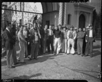 Craft workers on strike stand outside Paramount Pictures, Los Angeles, 1937