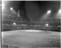 Nighttime baseball game at Wrigley Field in South Los Angeles