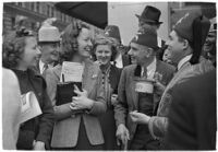 Nile Shrine members collecting relief from passersby, Los Angeles, 1938