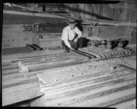 Unknown man inside Commercial Exchange Building, Downtown Los Angeles, 1935