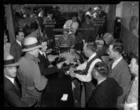 Patrons gamble at a chain letter racket shop, Los Angeles, 1935