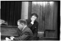 Accused murderer Paul A. Wright on the witness stand, Los Angeles, 1938