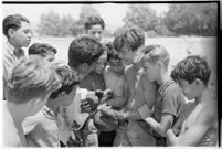 Boys taking part in a free summer camp organized by Los Angeles Sheriff Eugene Biscailuz. Circa July 1937