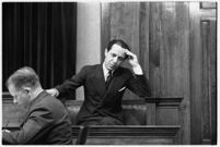 Accused murderer Paul A. Wright on the witness stand, Los Angeles, 1938