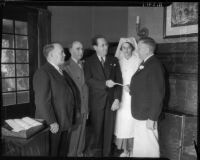 Mayor Frank L. Shaw poses with Rabbi Edgar F. Magnin at Red Cross conference, Los Angeles, 1935