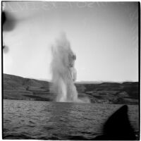 Explosion over the water during the Army-Navy maneuvers that took place off the coast of Southern California in late 1946