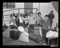 Boys with luggage at Jewish Boys Camp, Los Angeles, Calif., circa 1953