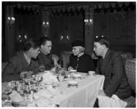 David Gill, first assistant postmaster William W. Howes, acting postmaster of Los Angeles Mary D. Briggs, and supervisor John Anson Ford having breakfast at the Ambassador Hotel, Los Angeles, January 7, 1938