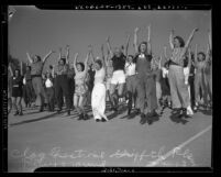 Group of women participating in Clog Dancing Festival at Los Angeles Griffith Park, 1939