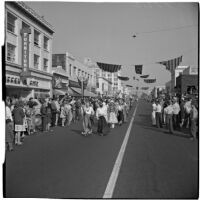 Costumed characters marching in the post-war Labor Day parade, Los Angeles, 1946