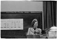 Mrs. Zella Jeffers, accused of engaging in immoral acts with her husband, Reverend Joseph Jeffers, in front of guests in their home, Los Angeles, 1939