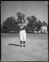 College football referee Bruce Kirkpatrick demonstrating hand signals, Los Angeles, circa 1935