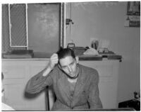 Charles Hardaker after his wife, Betty Flay Hardaker, was arrested for the murder of their daughter, Los Angeles, 1940